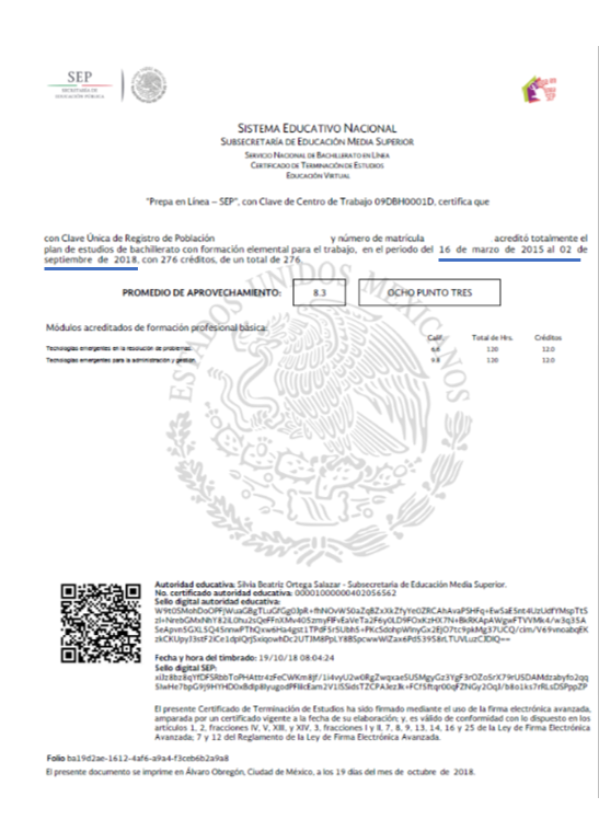 Muestra
Certificado